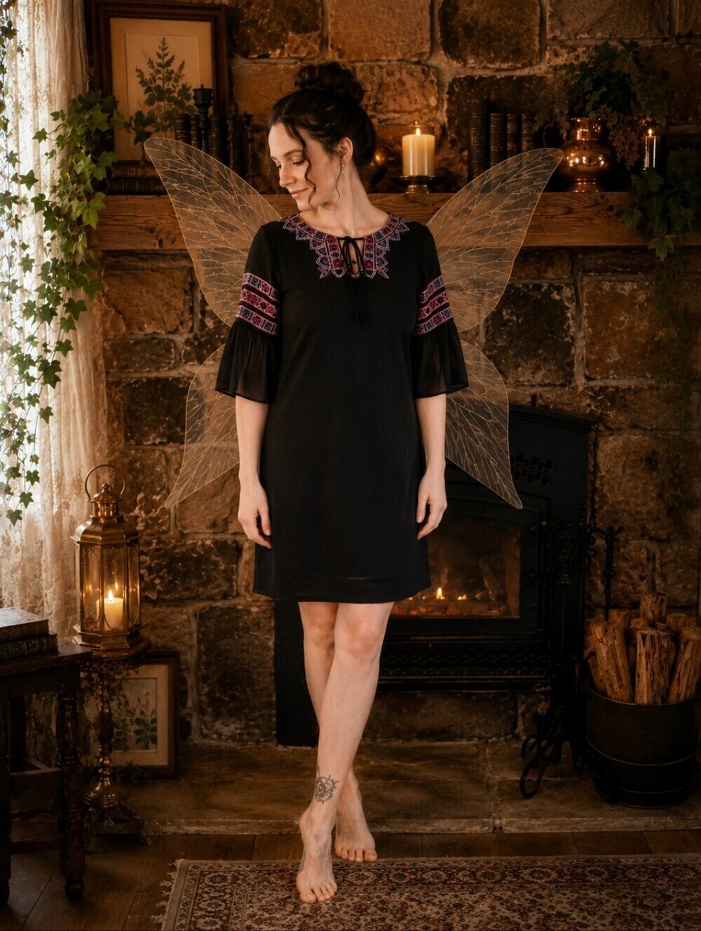 Fairy Fashion 🧵🧚♀️ SOPHIE MAX Black Sheer Embroided Straight Dress sz M